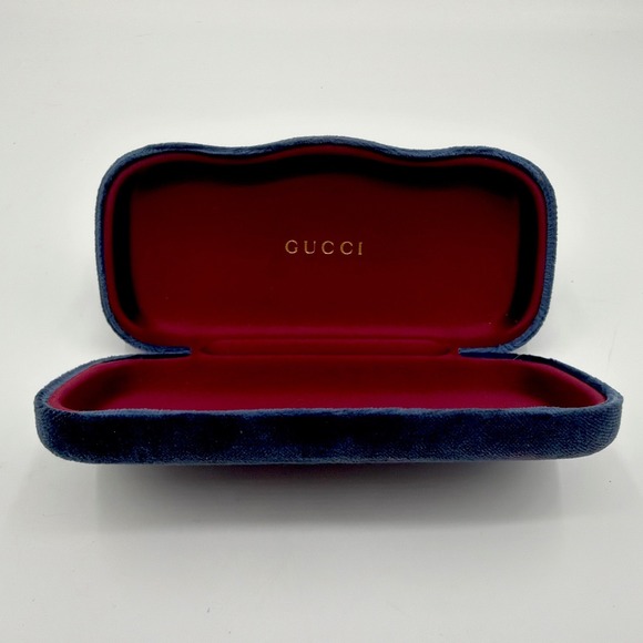 Gucci Accessories - Vintage Clamshell Gucci Sunglass Case Authentic. Velvet Blue , Red inside.